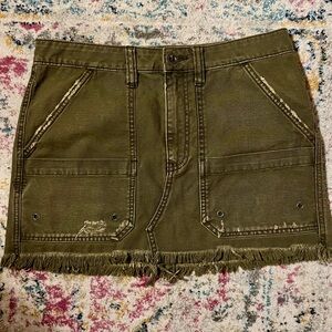 🌺Free People Olive Green Distressed Denim Mini Skirt🌺